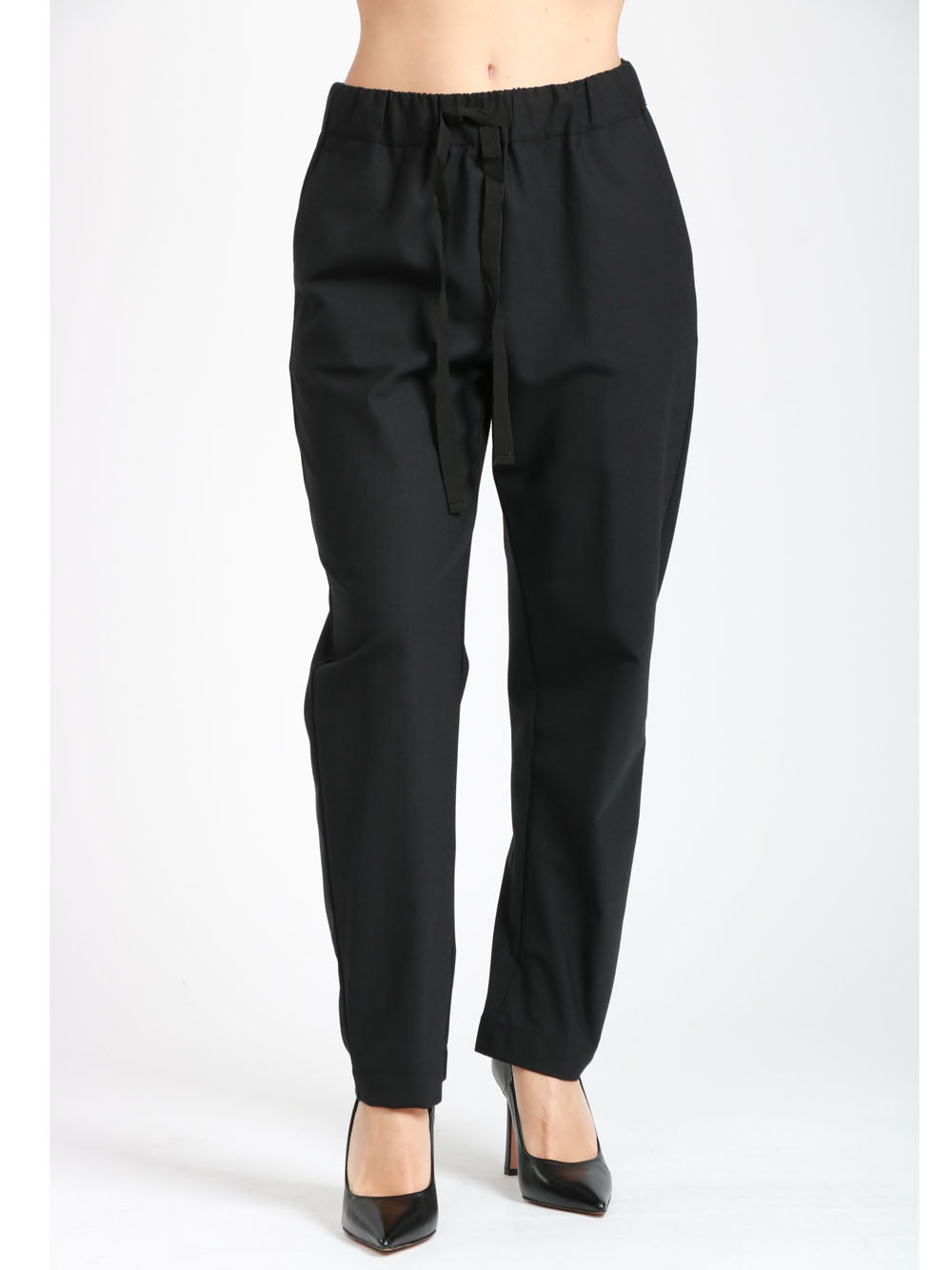 SEMICOUTURE Pantaloni Buddy in Fresco di Lana Neri con Gamba Dritta Nero