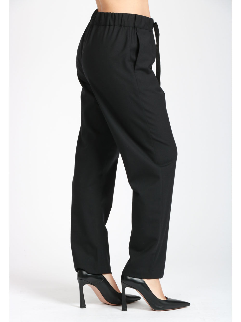 SEMICOUTURE Pantaloni Buddy in Fresco di Lana Neri con Gamba Dritta Nero