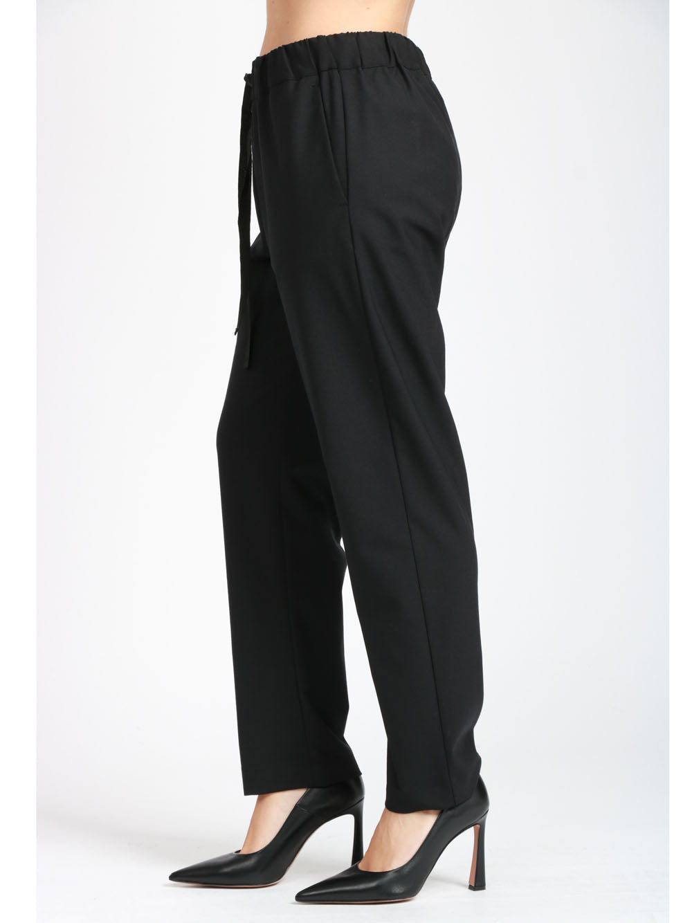 SEMICOUTURE Pantaloni Buddy in Fresco di Lana Neri con Gamba Dritta Nero