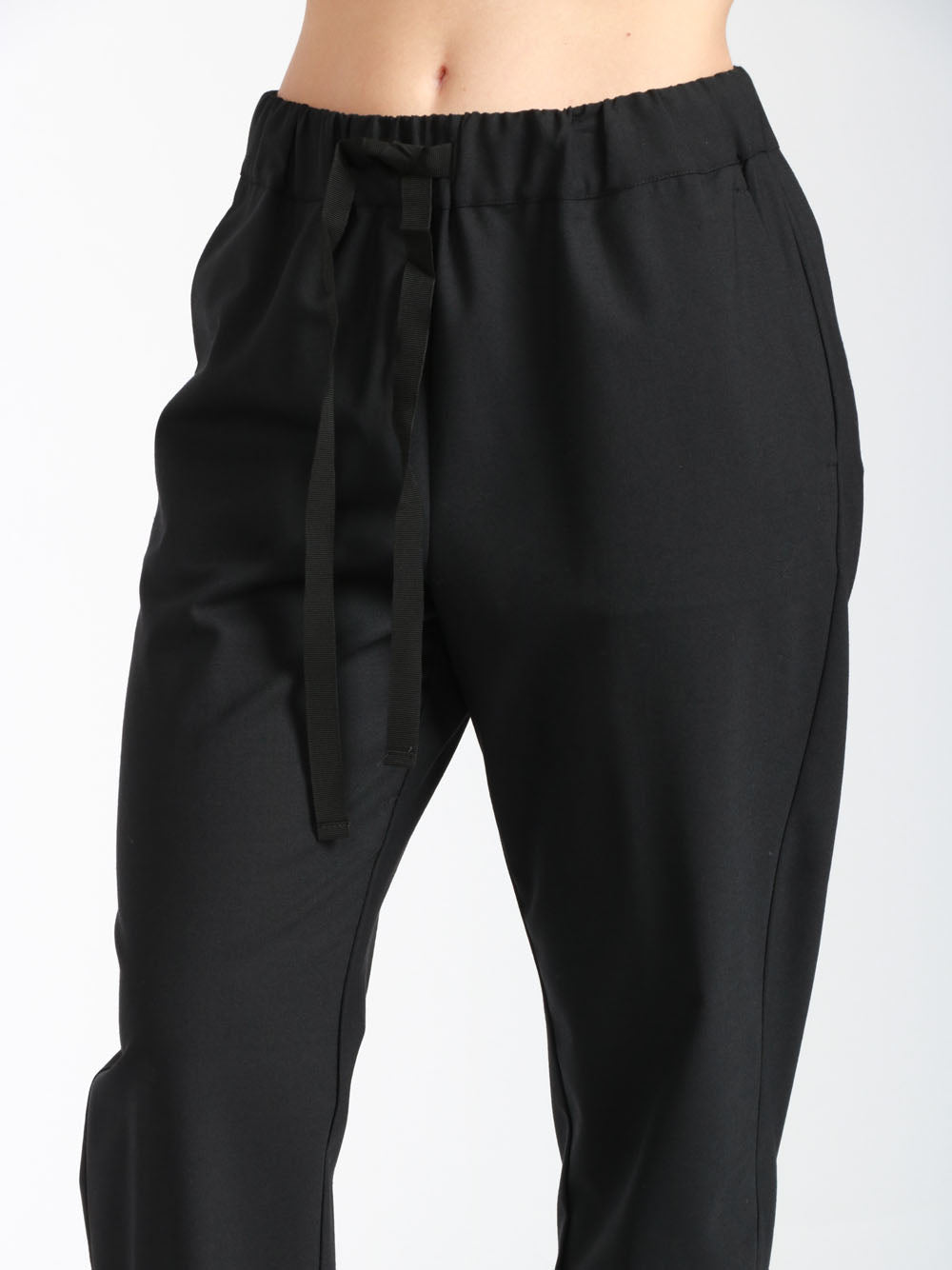 SEMICOUTURE Pantaloni Buddy in Fresco di Lana Neri con Gamba Dritta Nero