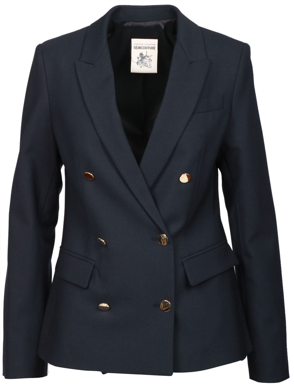 SEMICOUTURE Giacca Carrie Doppiopetto in Fresco di Lana Blu Notte Blu notte