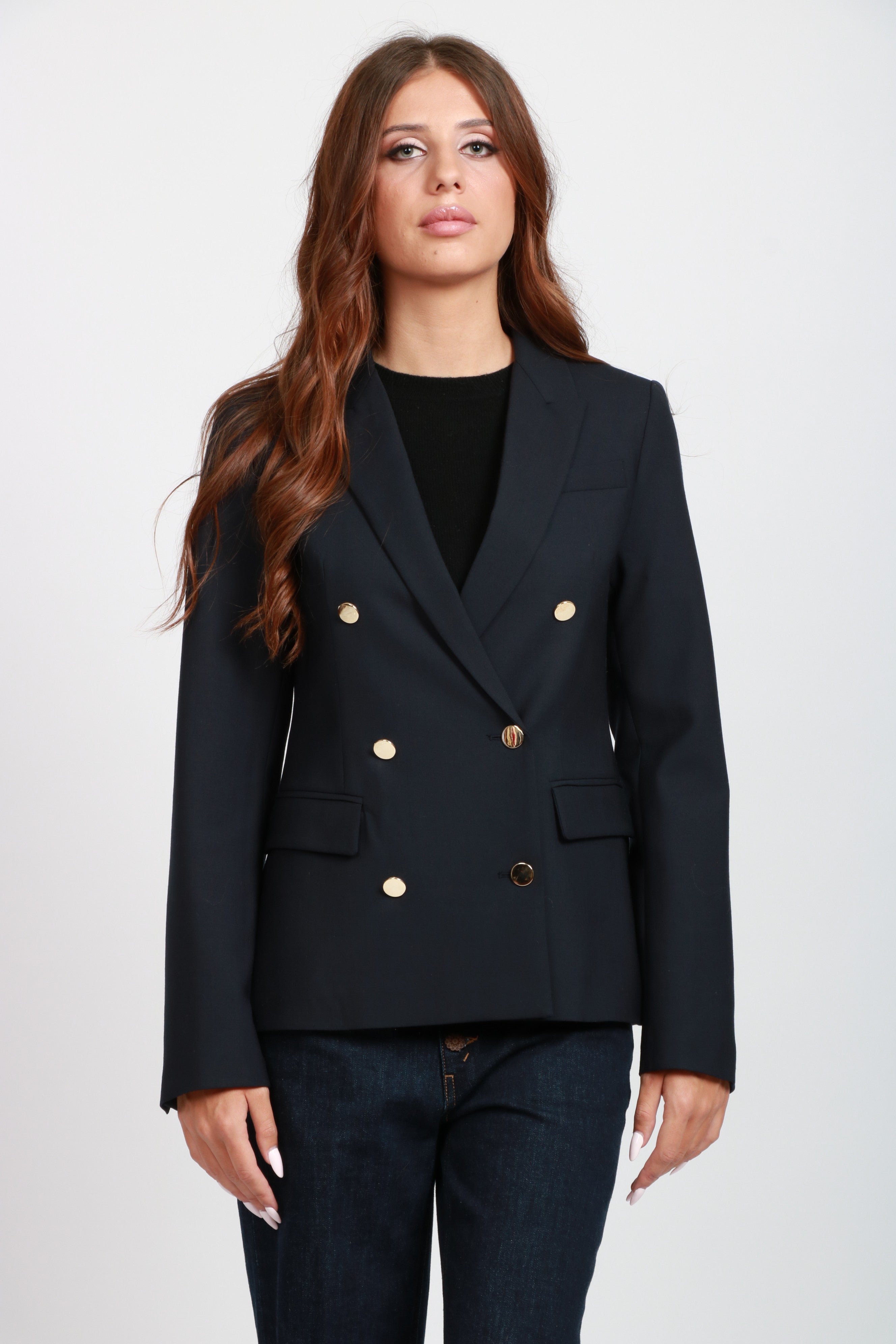 SEMICOUTURE Giacca Carrie Doppiopetto in Fresco di Lana Blu Notte Blu notte