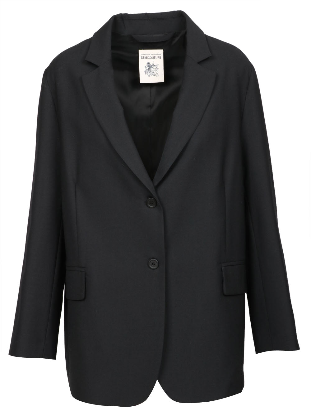 SEMICOUTURE Giacca Christiana Over in Fresco di Lana Nera Nero
