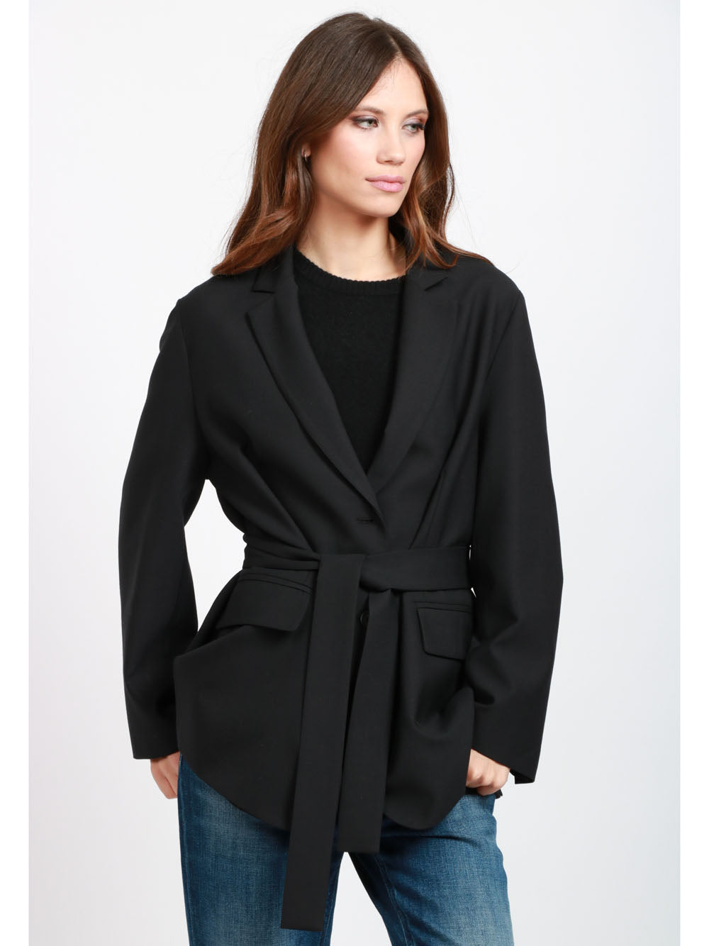 SEMICOUTURE Giacca Christiana Over in Fresco di Lana Nera Nero