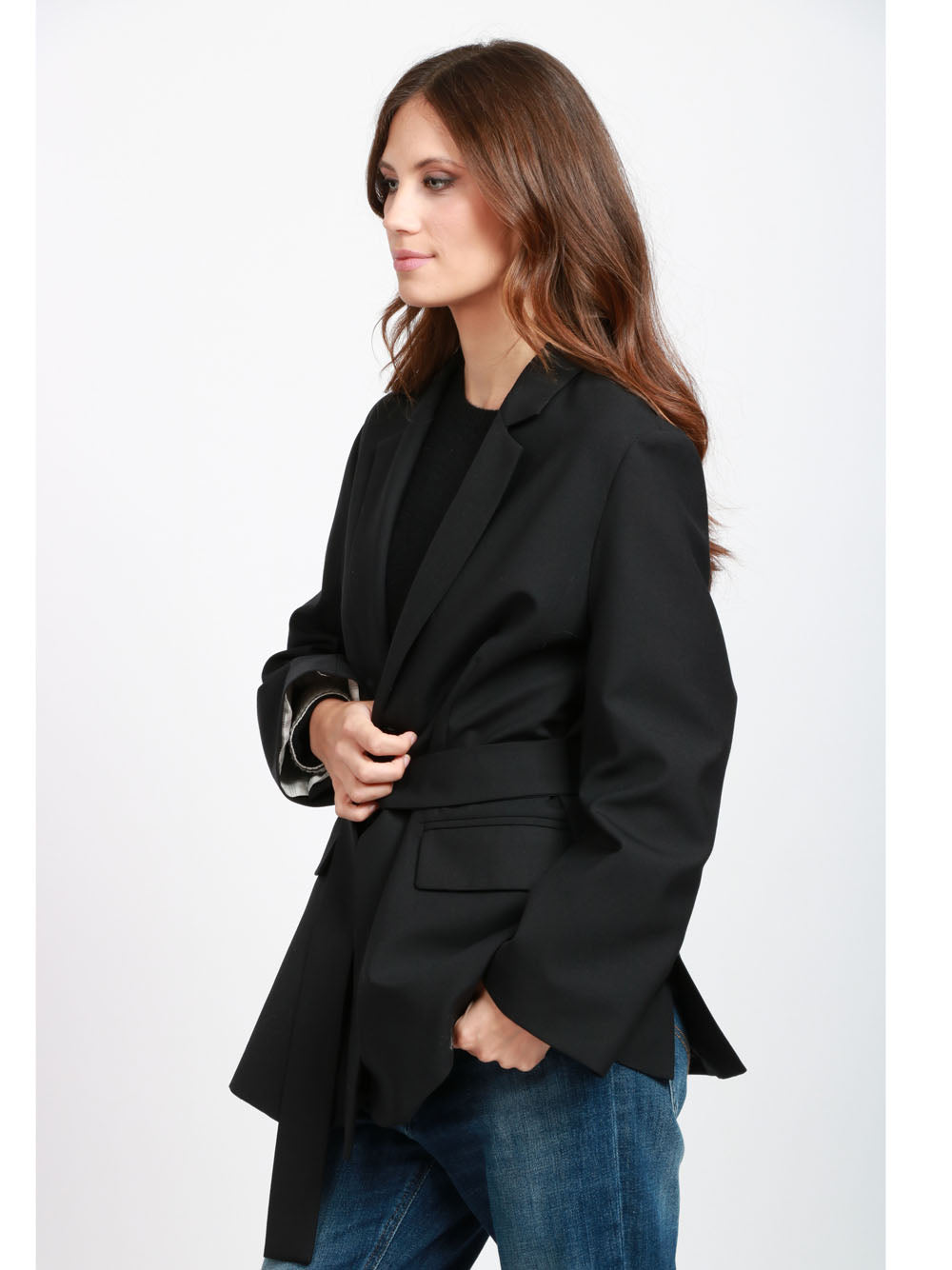 SEMICOUTURE Giacca Christiana Over in Fresco di Lana Nera Nero