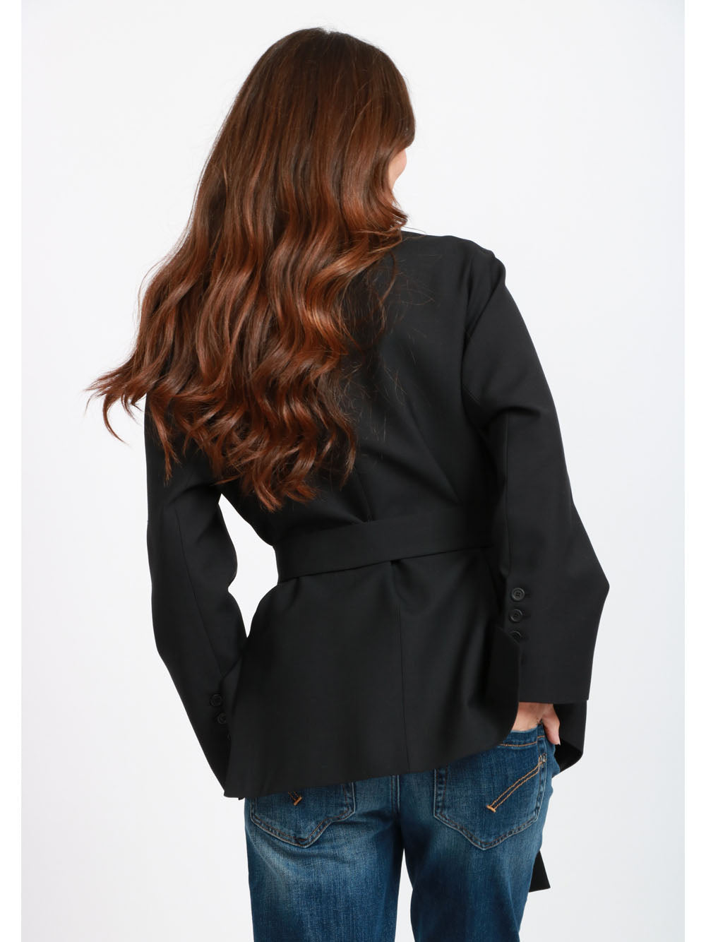 SEMICOUTURE Giacca Christiana Over in Fresco di Lana Nera Nero