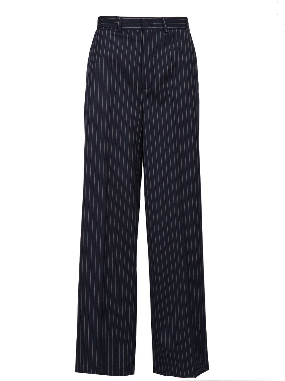 SEMICOUTURE Pantaloni Cindy Taglio Uomo in Fresco di Lana Gessati Blu e Bianchi Blu Bianco