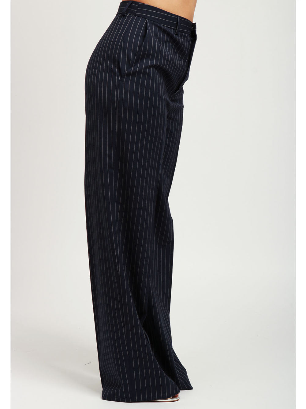 SEMICOUTURE Pantaloni Cindy Taglio Uomo in Fresco di Lana Gessati Blu e Bianchi Blu Bianco