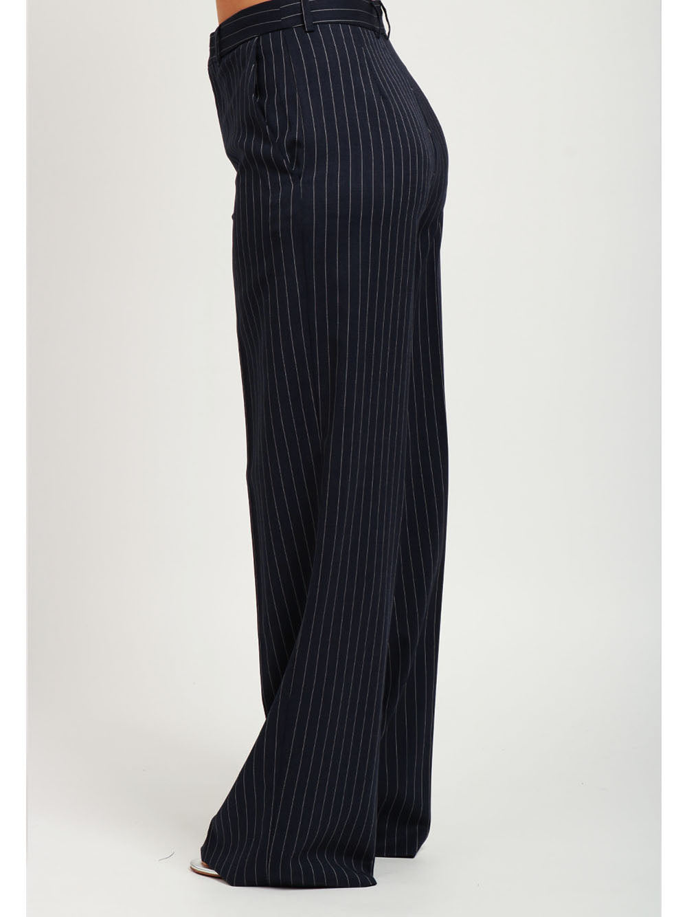 SEMICOUTURE Pantaloni Cindy Taglio Uomo in Fresco di Lana Gessati Blu e Bianchi Blu Bianco