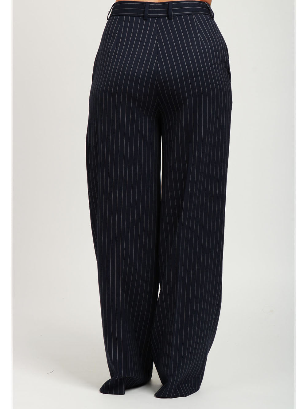SEMICOUTURE Pantaloni Cindy Taglio Uomo in Fresco di Lana Gessati Blu e Bianchi Blu Bianco