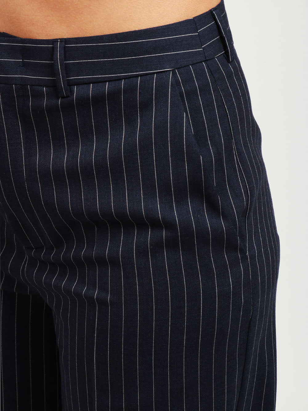 SEMICOUTURE Pantaloni Cindy Taglio Uomo in Fresco di Lana Gessati Blu e Bianchi Blu Bianco