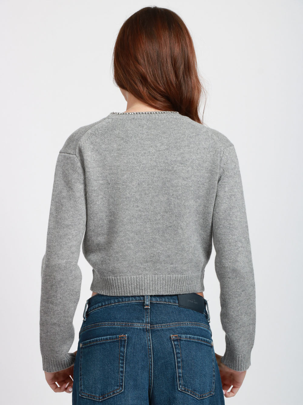 SEMICOUTURE Cardigan Clarinda in Misto Cashmere Grigio con Strass Grigio