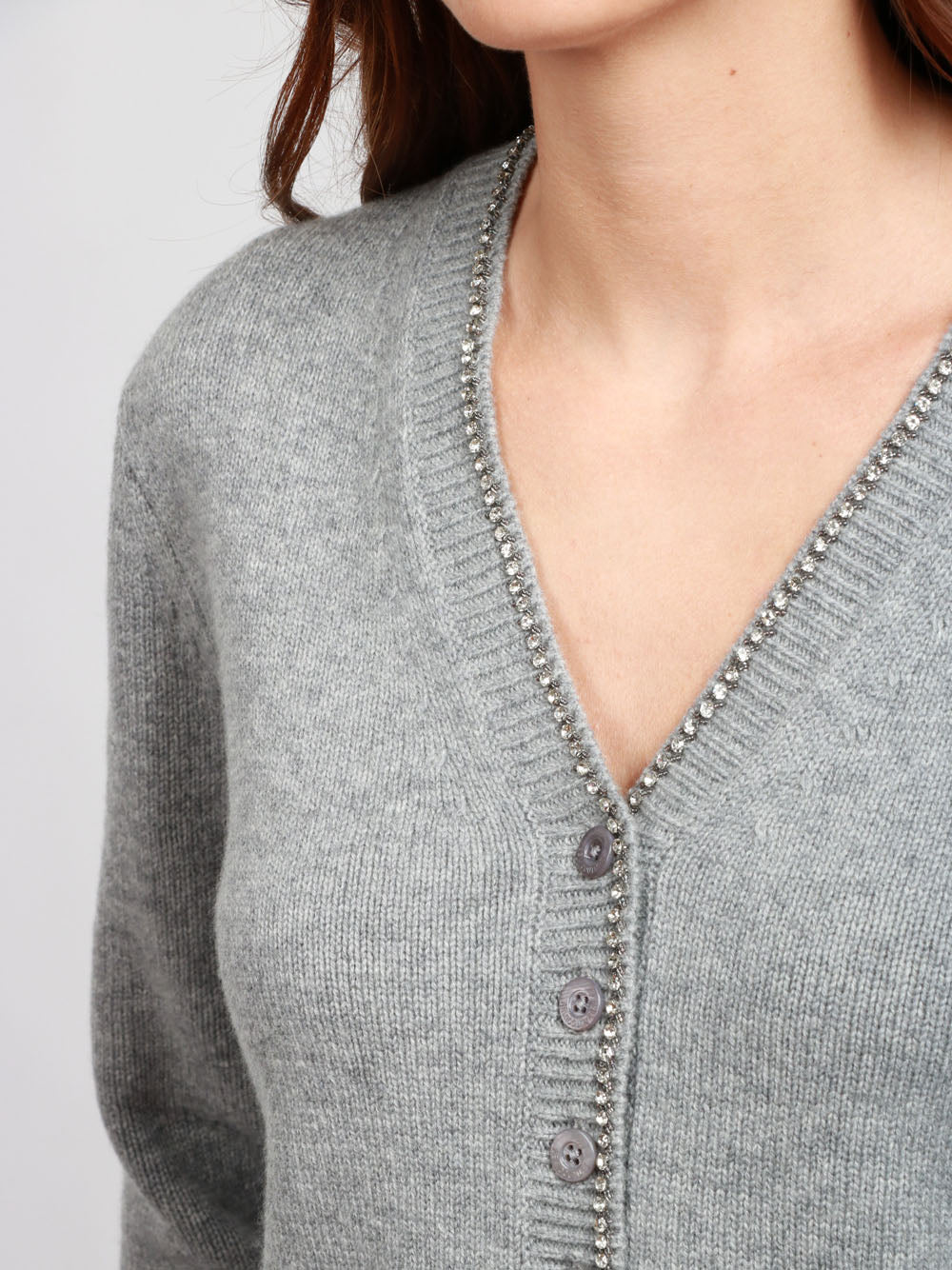 SEMICOUTURE Cardigan Clarinda in Misto Cashmere Grigio con Strass Grigio