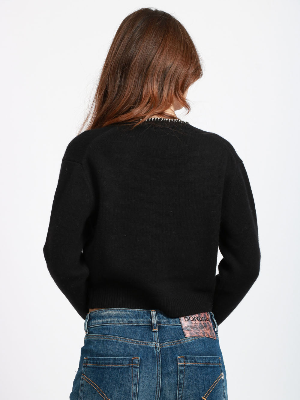 SEMICOUTURE Cardigan Clarinda in Misto Cashmere Nero con Strass Nero