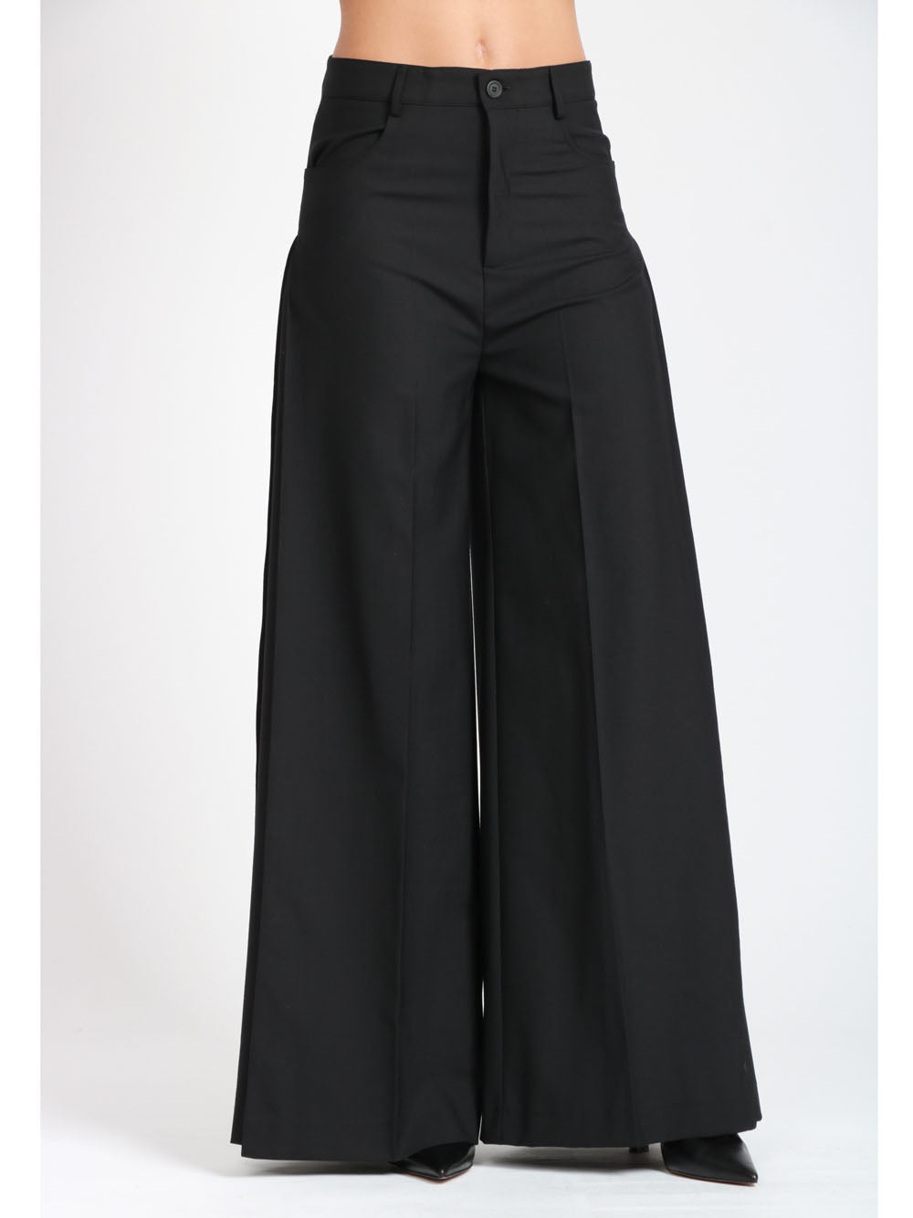SEMICOUTURE Pantaloni Daria Palazzo in Fresco di Lana Neri Nero