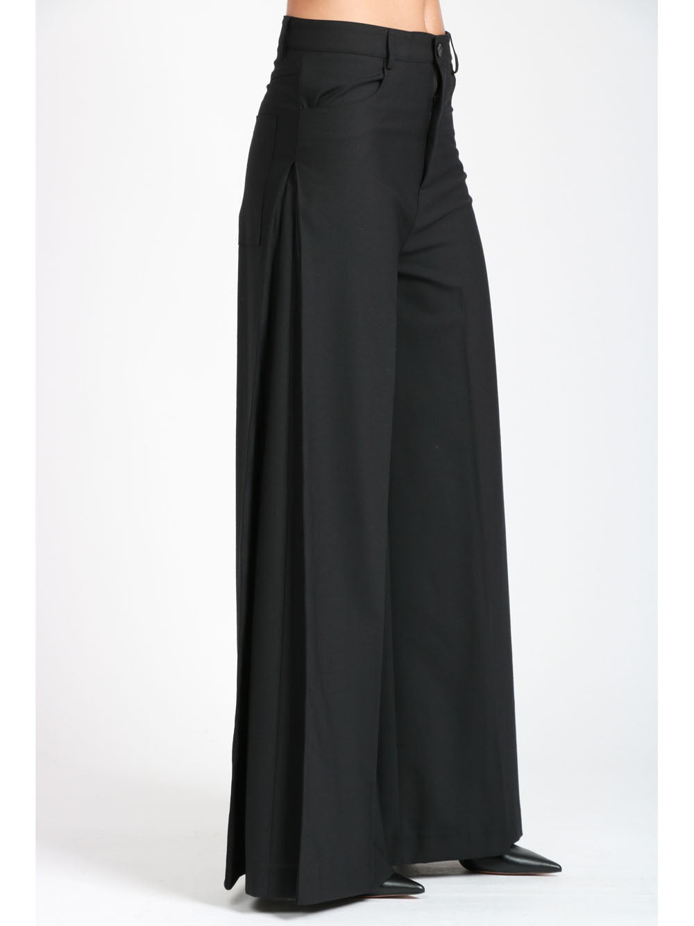 SEMICOUTURE Pantaloni Daria Palazzo in Fresco di Lana Neri Nero