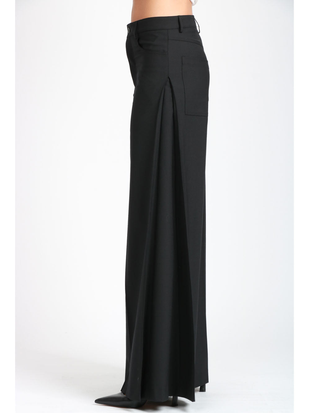 SEMICOUTURE Pantaloni Daria Palazzo in Fresco di Lana Neri Nero
