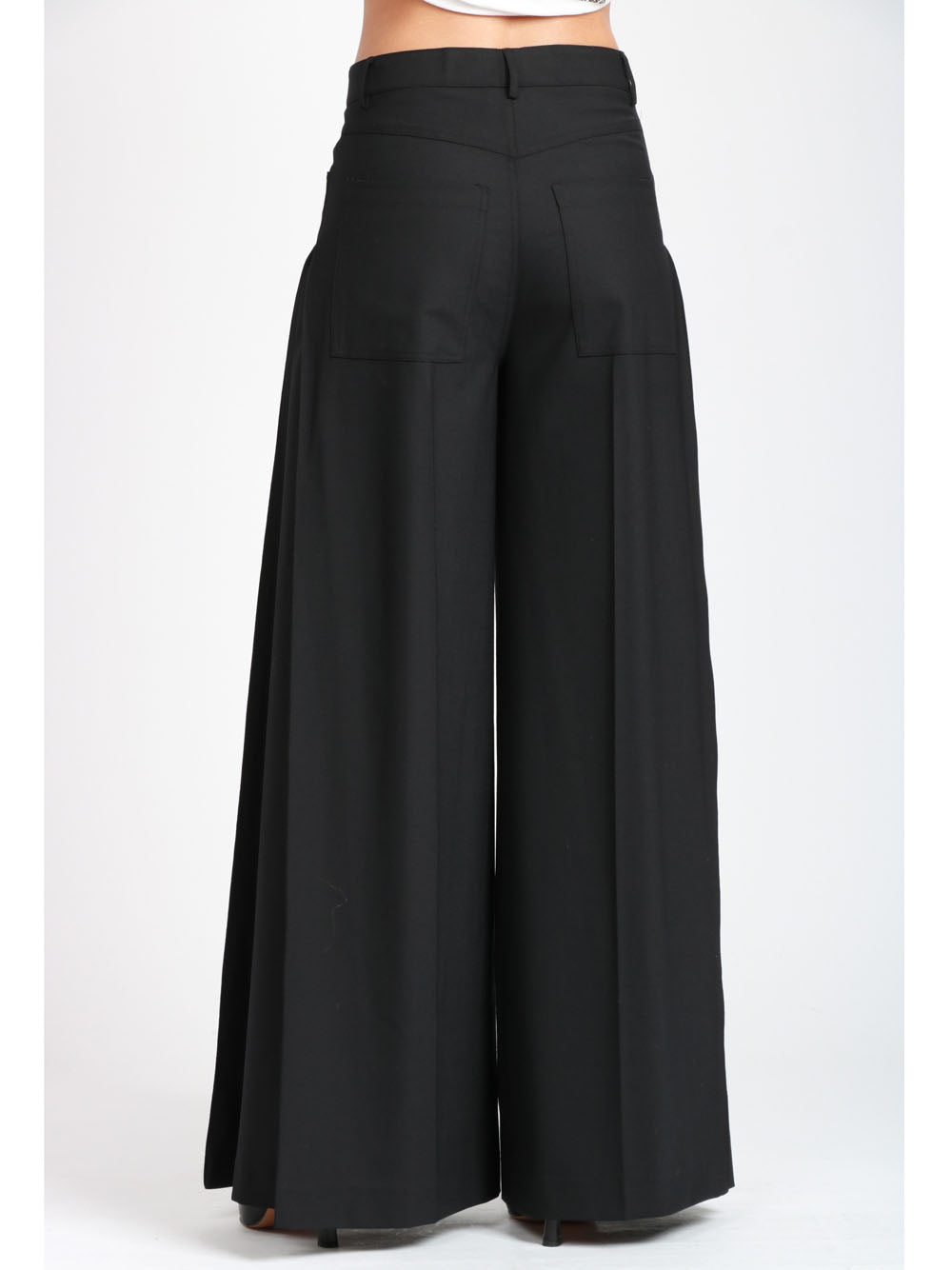 SEMICOUTURE Pantaloni Daria Palazzo in Fresco di Lana Neri Nero