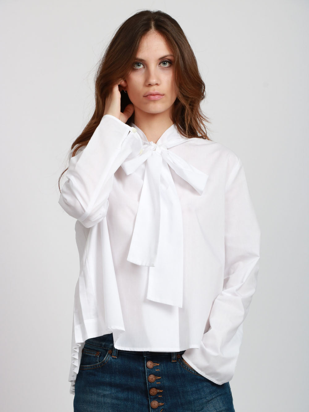 SEMICOUTURE Blusa Emma in Cotone Bianca con Plissè sul Retro Bianco