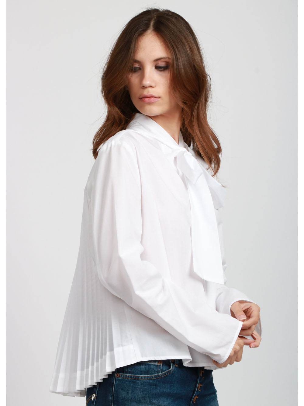 SEMICOUTURE Blusa Emma in Cotone Bianca con Plissè sul Retro Bianco