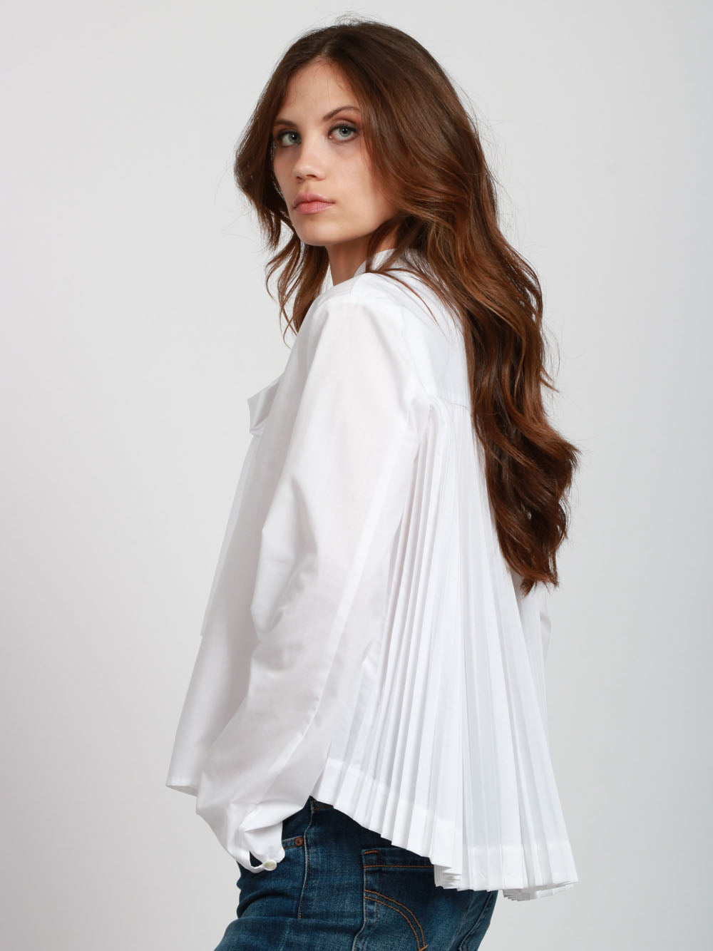 SEMICOUTURE Blusa Emma in Cotone Bianca con Plissè sul Retro Bianco