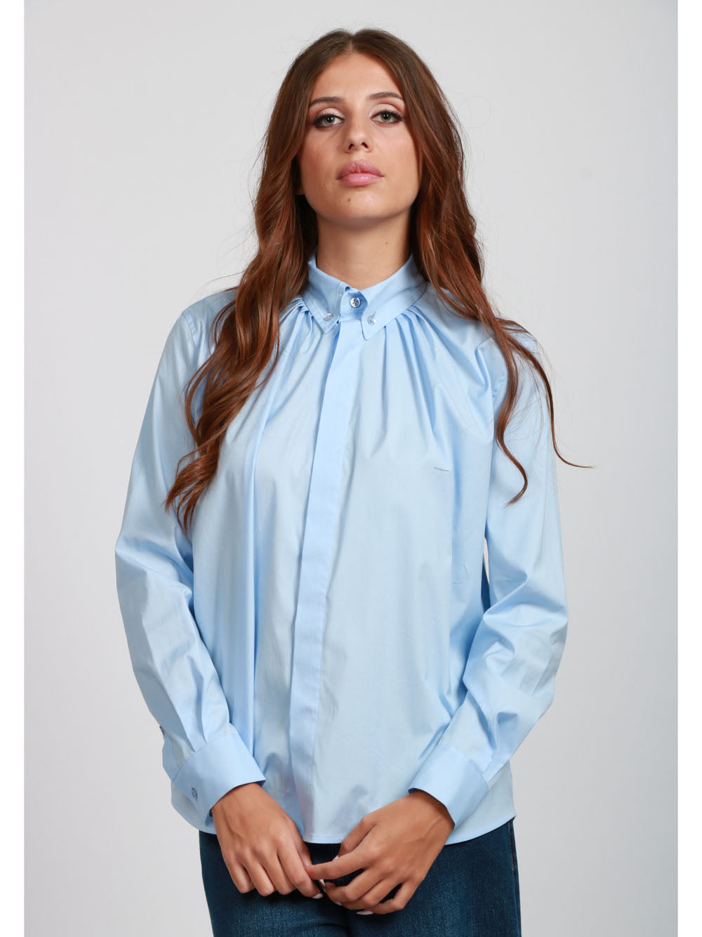 SEMICOUTURE Camicia Francesca in Popeline di Cotone Celeste Celeste