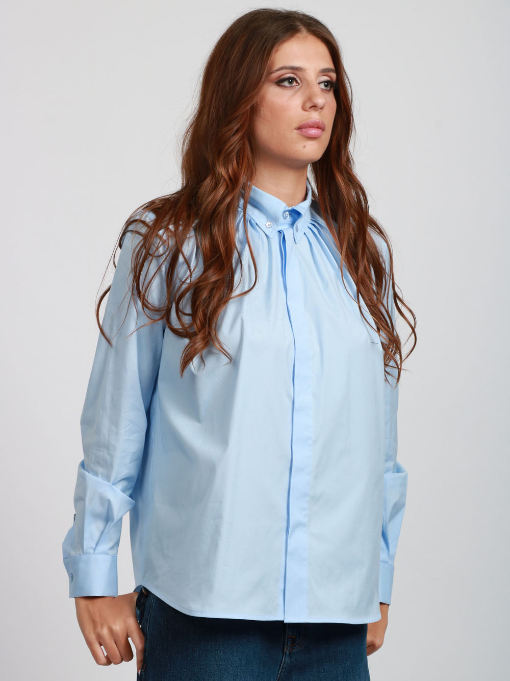 SEMICOUTURE Camicia Francesca in Popeline di Cotone Celeste Celeste