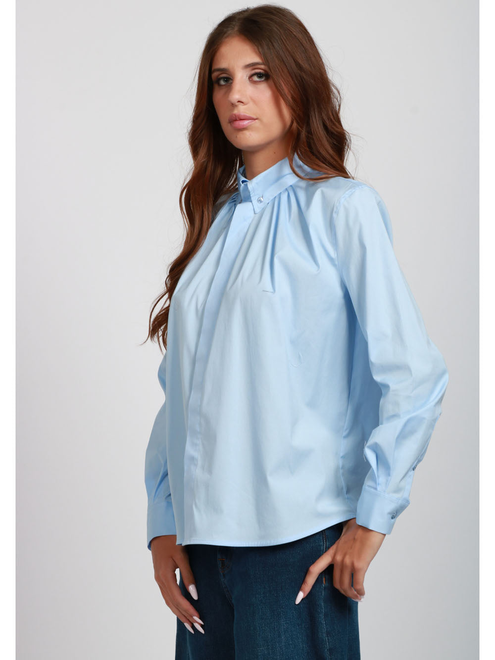 SEMICOUTURE Camicia Francesca in Popeline di Cotone Celeste Celeste