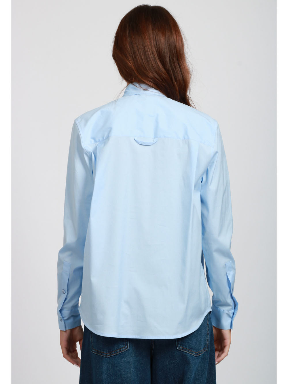 SEMICOUTURE Camicia Francesca in Popeline di Cotone Celeste Celeste