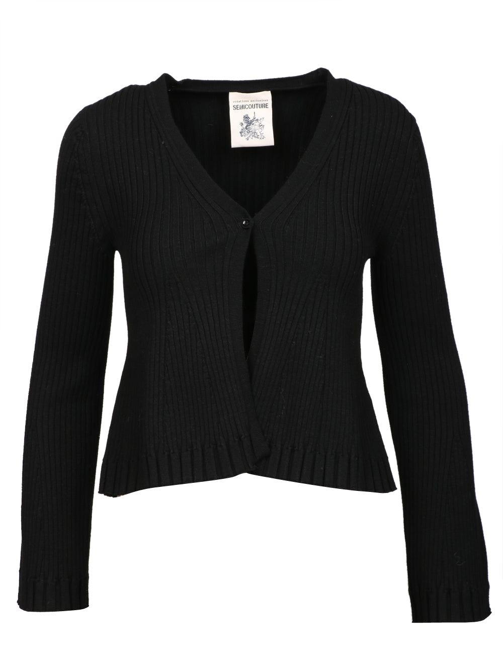SEMICOUTURE Cardigan Jade a Costine Nero con Scollo a V Nero