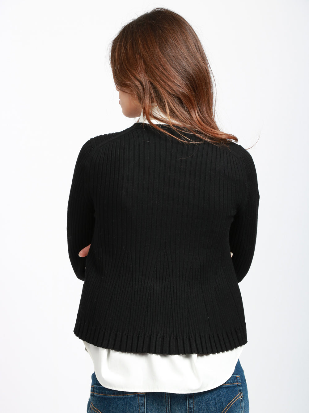 SEMICOUTURE Cardigan Jade a Costine Nero con Scollo a V Nero