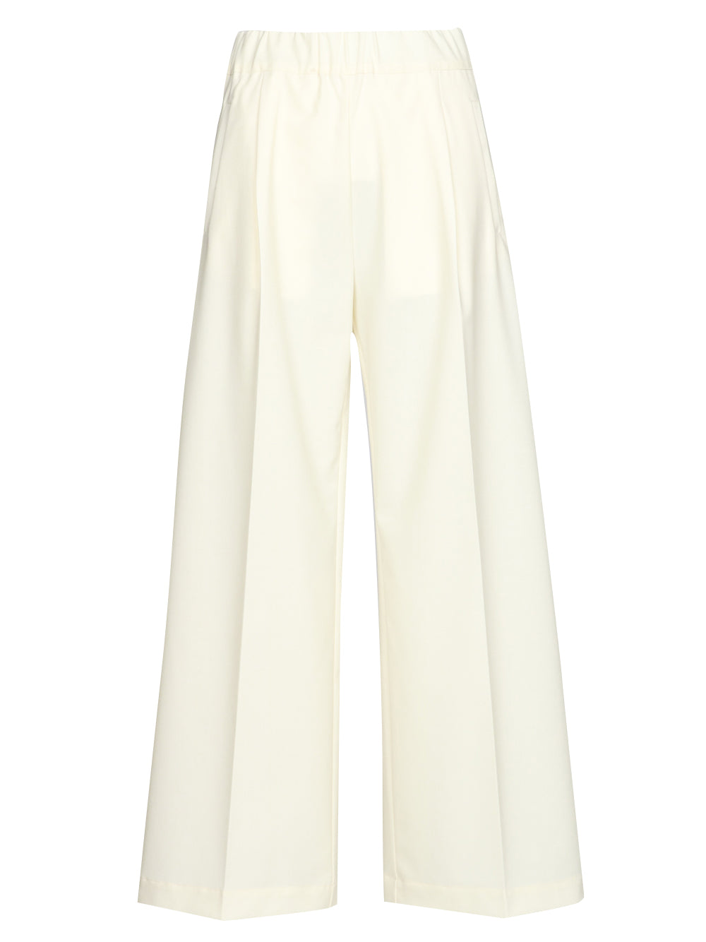 SEMICOUTURE Pantaloni Jhonny Palazzo in Fresco di Lana Panna con Pinces Panna
