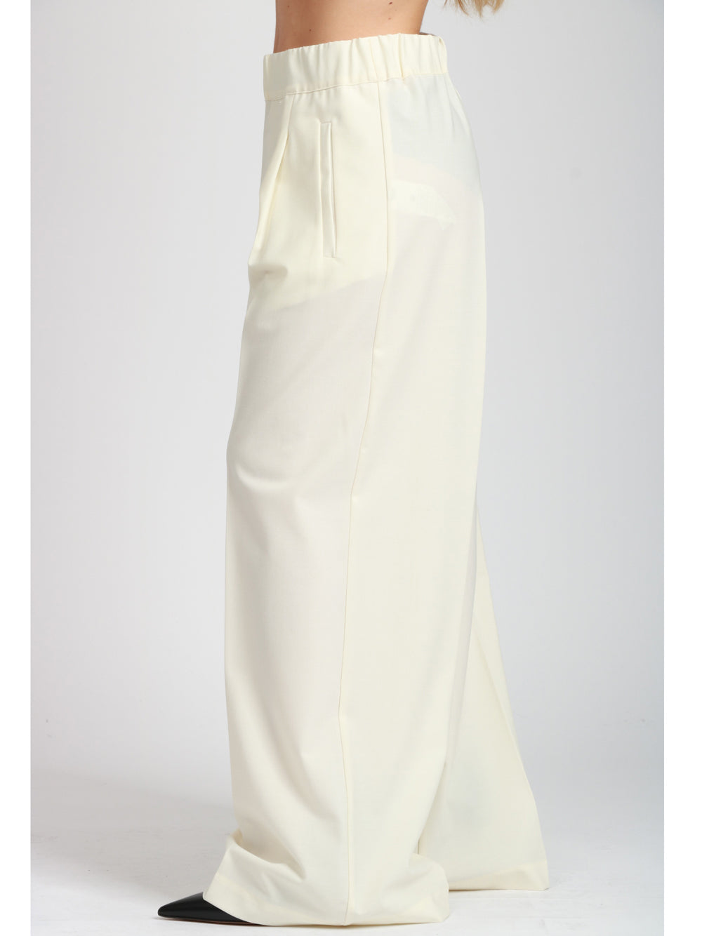 SEMICOUTURE Pantaloni Jhonny Palazzo in Fresco di Lana Panna con Pinces Panna