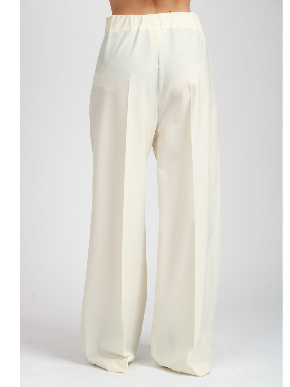 SEMICOUTURE Pantaloni Jhonny Palazzo in Fresco di Lana Panna con Pinces Panna