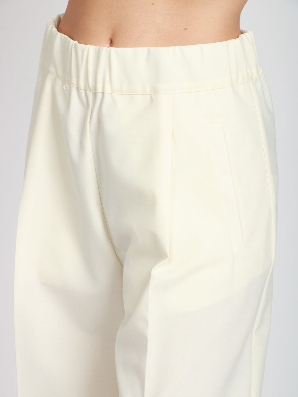 SEMICOUTURE Pantaloni Jhonny Palazzo in Fresco di Lana Panna con Pinces Panna