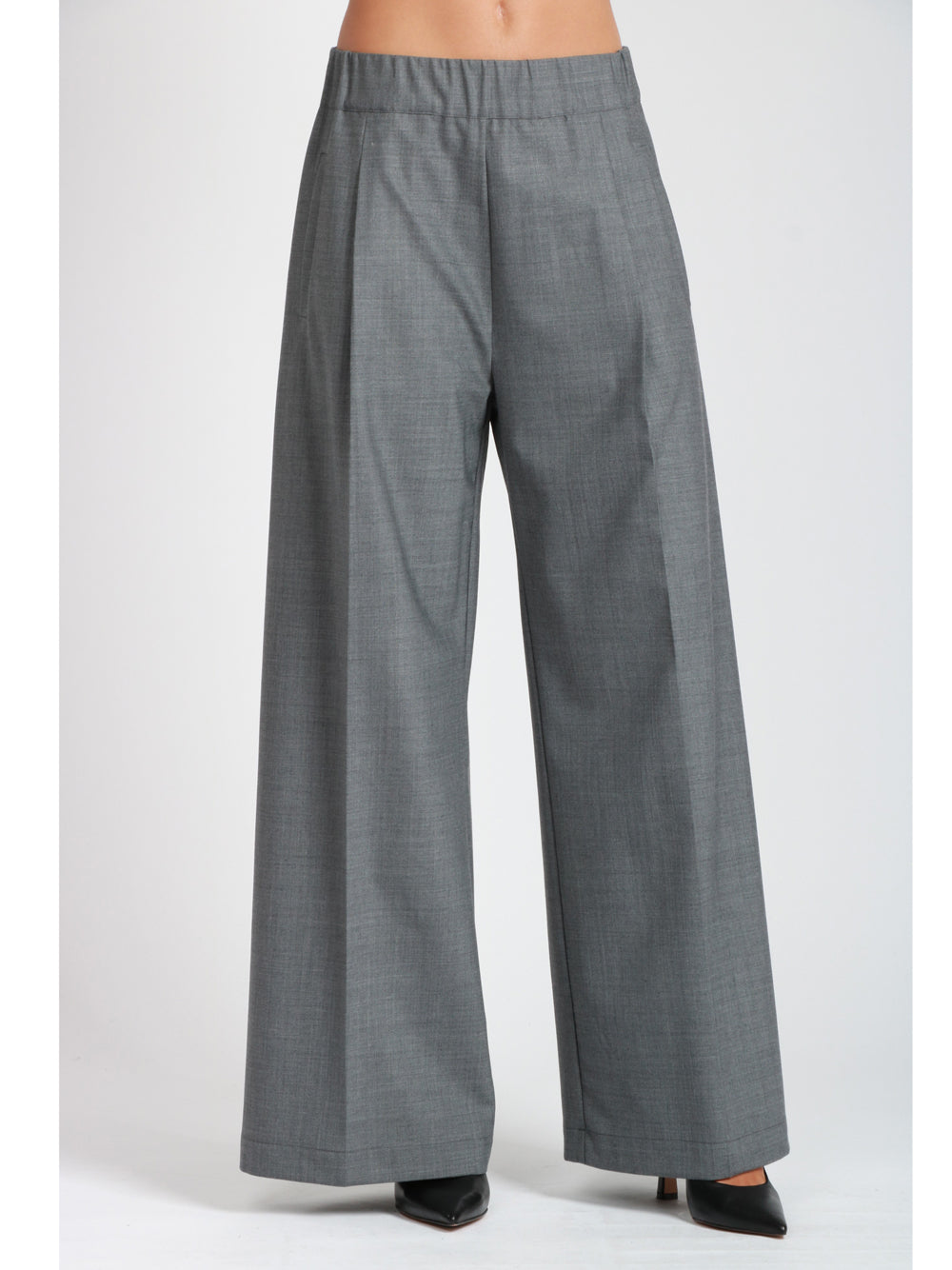 SEMICOUTURE Pantaloni Jhonny Palazzo in Fresco di Lana Grigi con Pinces Grigio