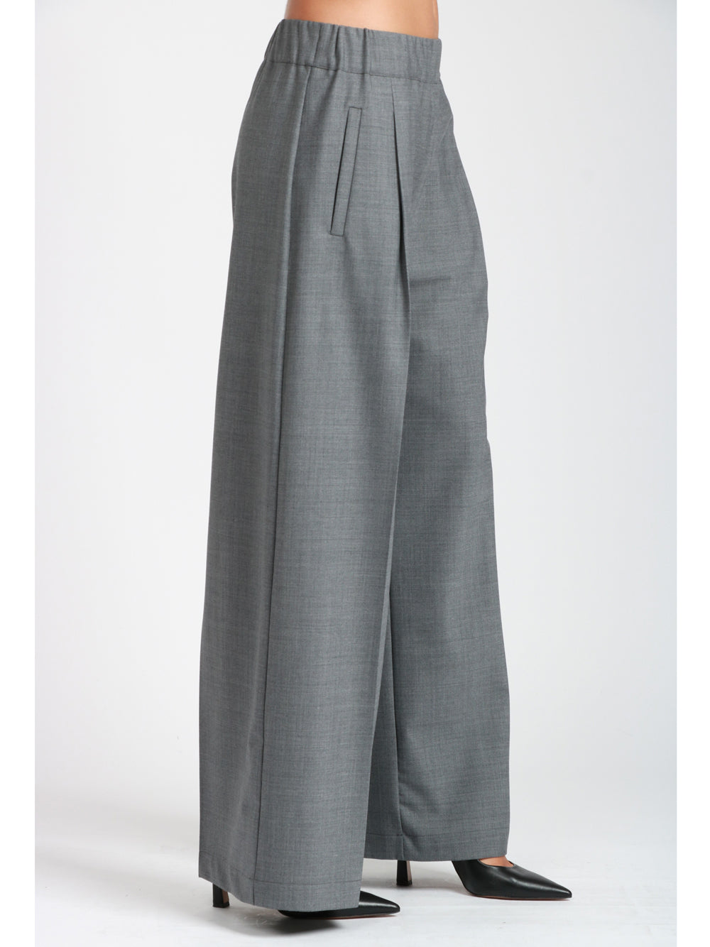 SEMICOUTURE Pantaloni Jhonny Palazzo in Fresco di Lana Grigi con Pinces Grigio