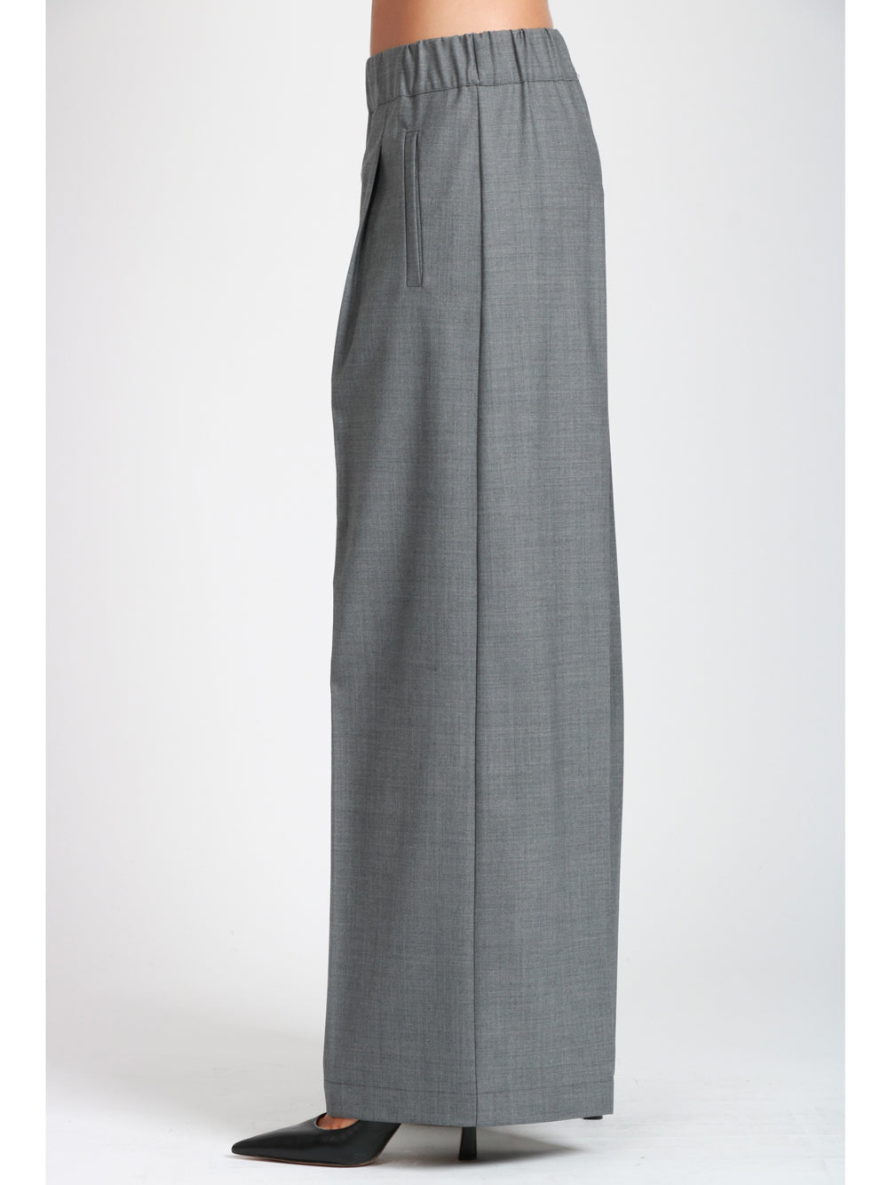 SEMICOUTURE Pantaloni Jhonny Palazzo in Fresco di Lana Grigi con Pinces Grigio