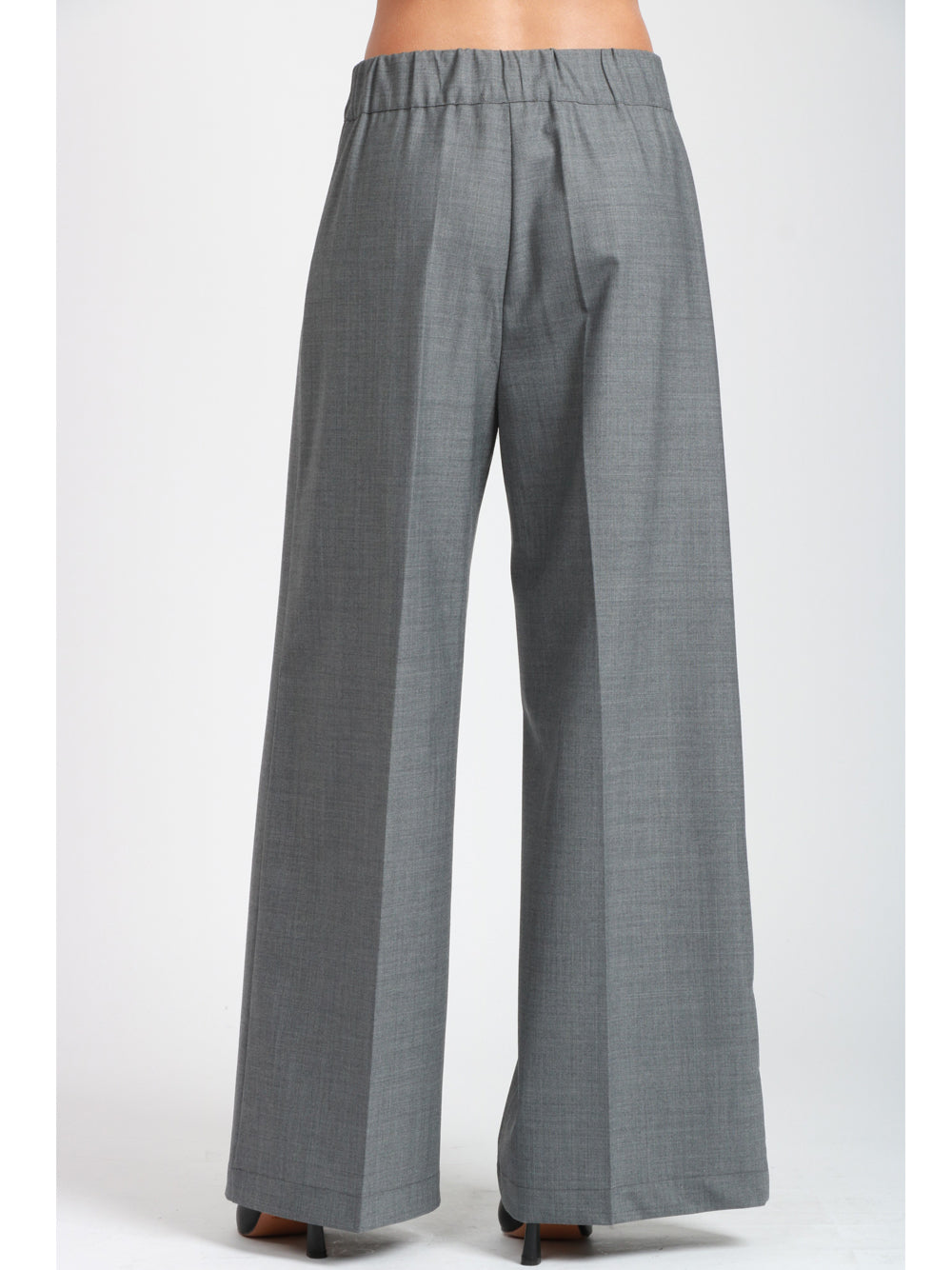 SEMICOUTURE Pantaloni Jhonny Palazzo in Fresco di Lana Grigi con Pinces Grigio