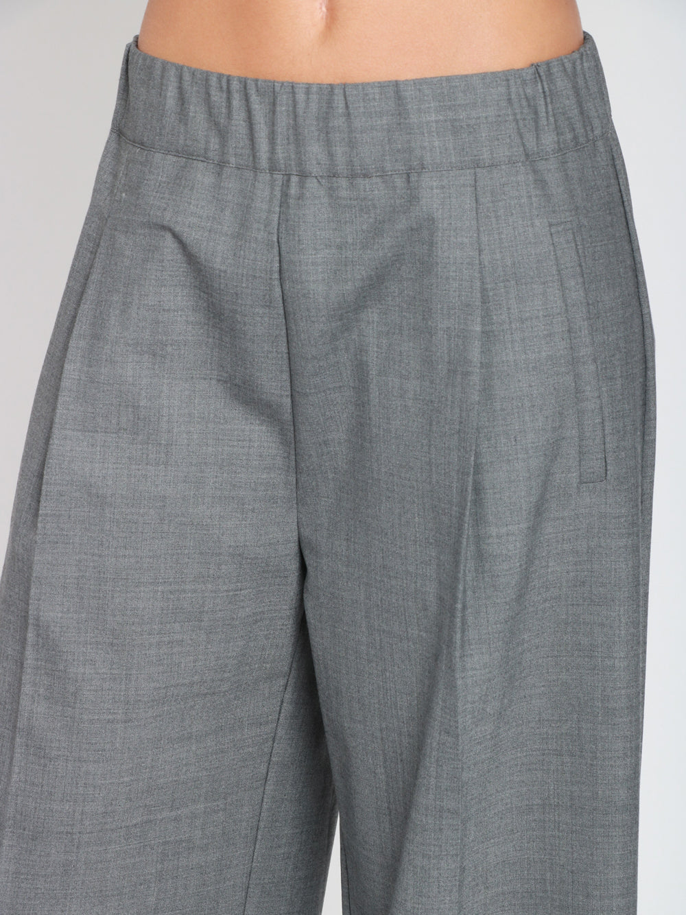 SEMICOUTURE Pantaloni Jhonny Palazzo in Fresco di Lana Grigi con Pinces Grigio