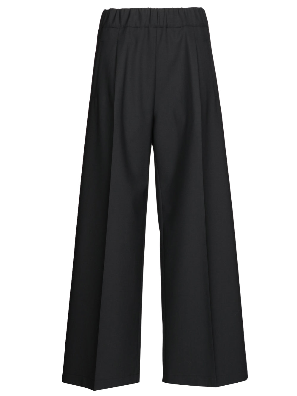 SEMICOUTURE Pantaloni Jhonny Palazzo in Fresco di Lana Neri con Pinces Nero