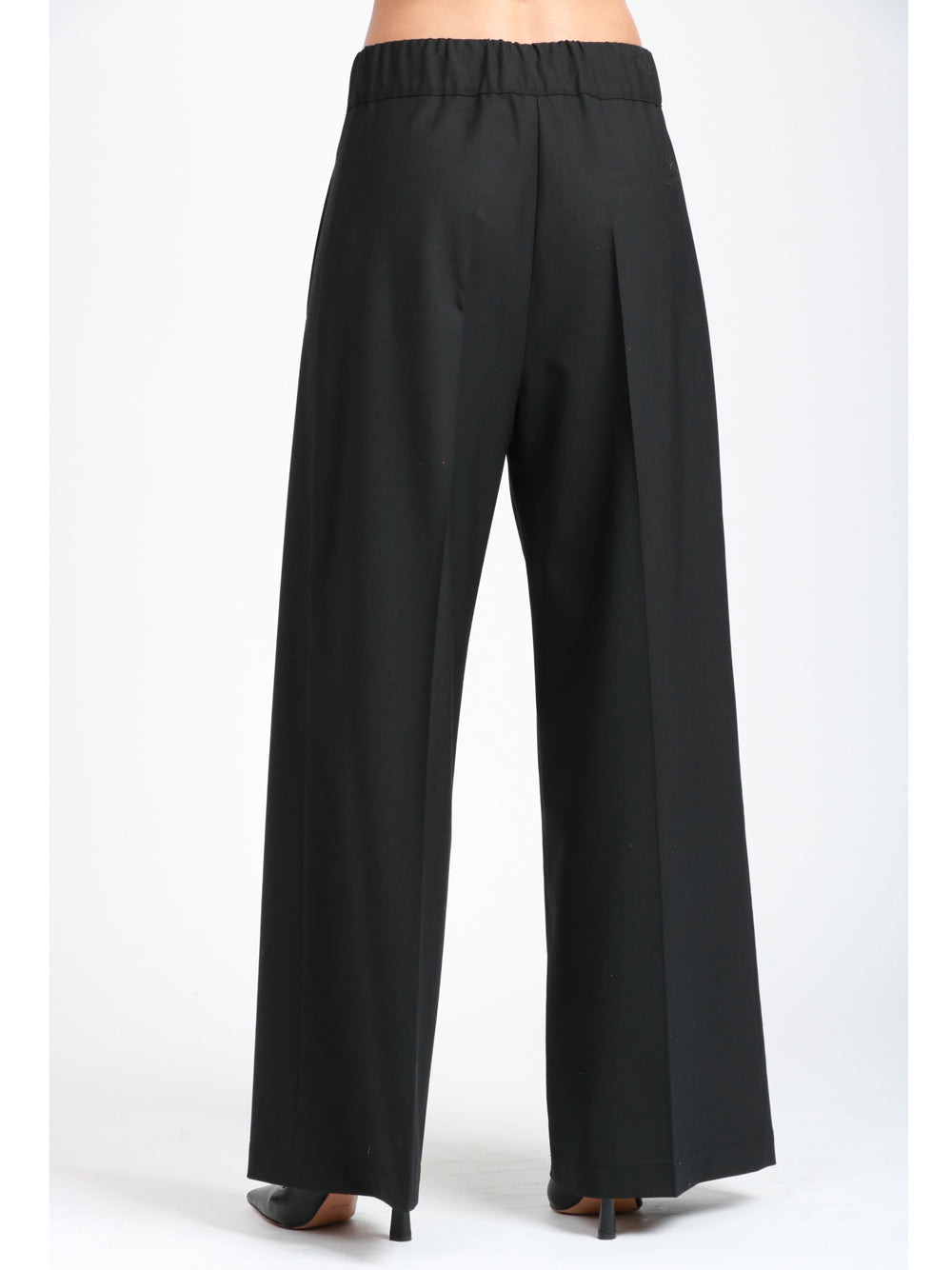 SEMICOUTURE Pantaloni Jhonny Palazzo in Fresco di Lana Neri con Pinces Nero