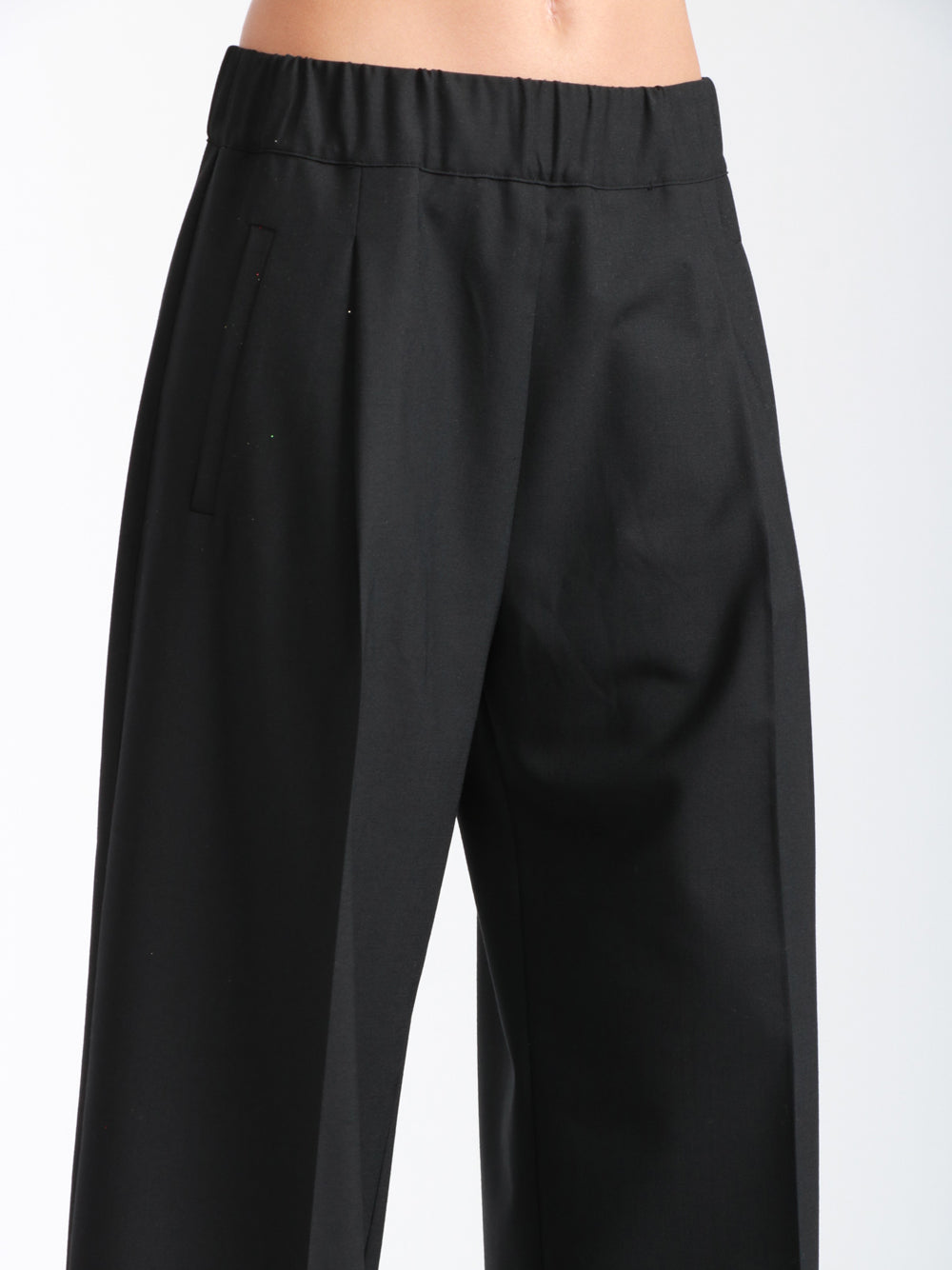 SEMICOUTURE Pantaloni Jhonny Palazzo in Fresco di Lana Neri con Pinces Nero