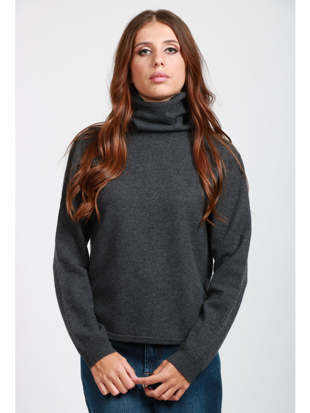 SEMICOUTURE Maglia Laura in Lana Vergine Grigia con Collo Alto Antracite