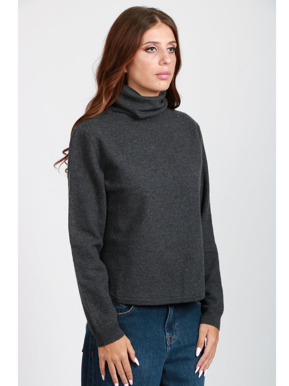 SEMICOUTURE Maglia Laura in Lana Vergine Grigia con Collo Alto Antracite