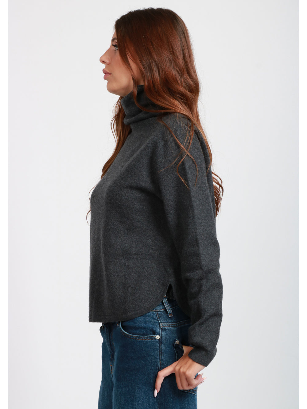 SEMICOUTURE Maglia Laura in Lana Vergine Grigia con Collo Alto Antracite