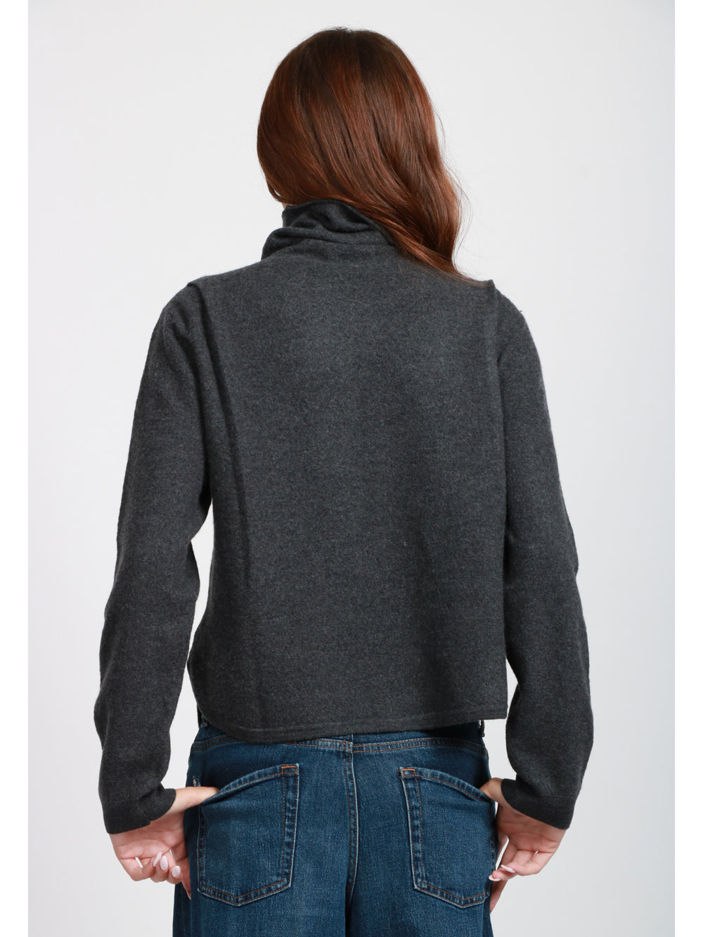 SEMICOUTURE Maglia Laura in Lana Vergine Grigia con Collo Alto Antracite
