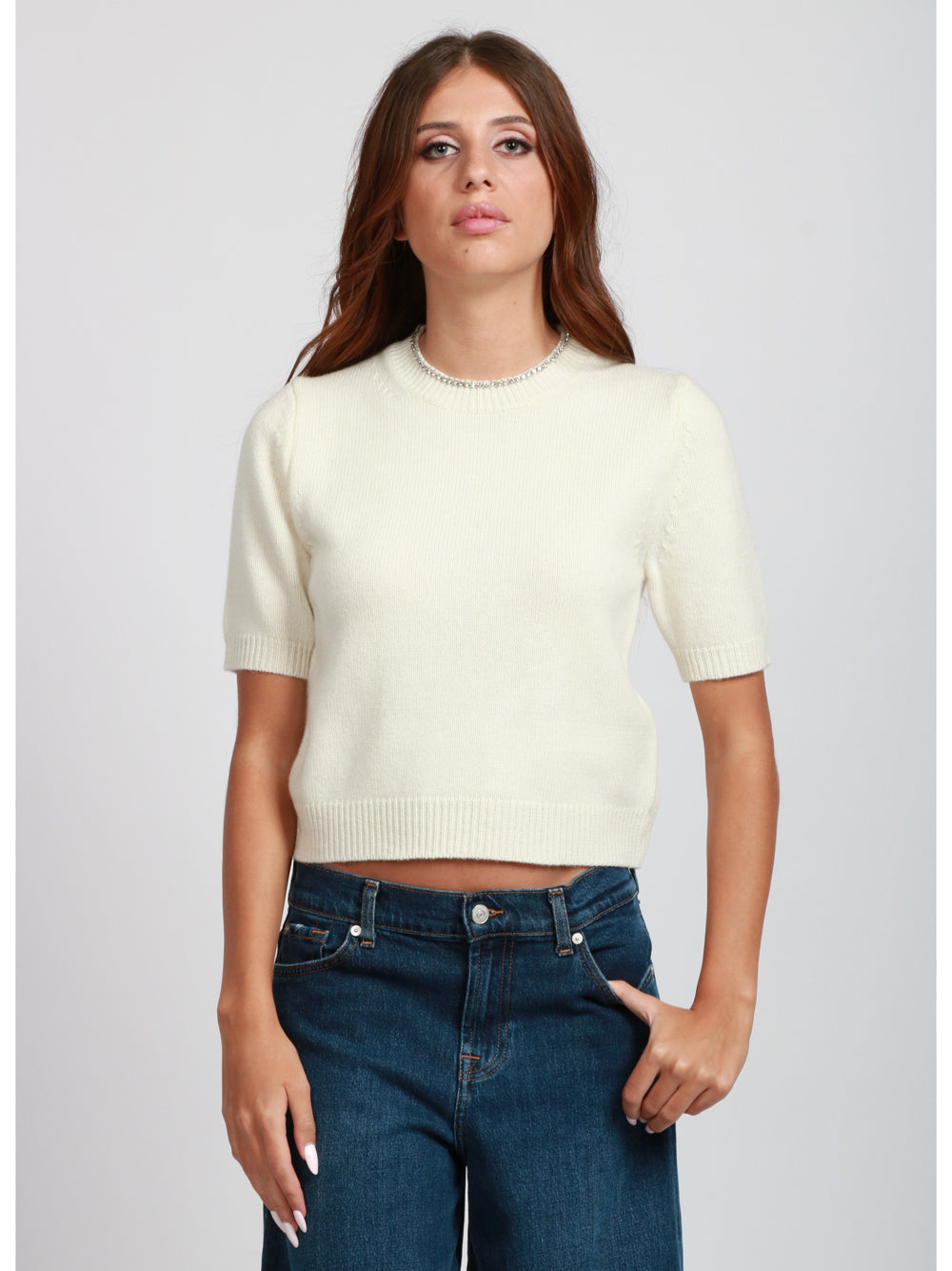 SEMICOUTURE Maglia Leya in Misto Cashmere Panna Panna