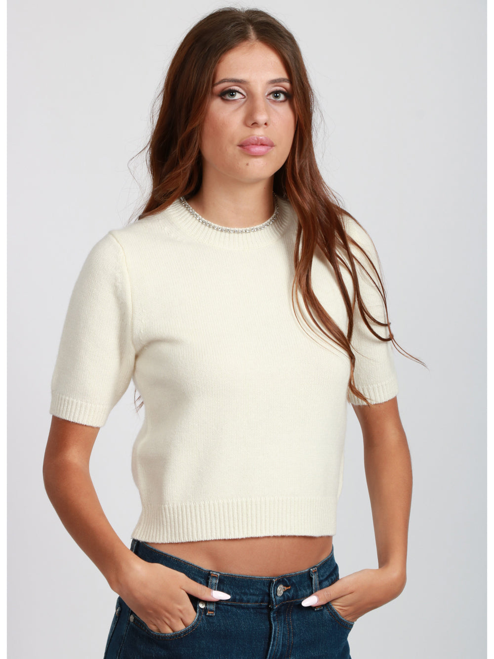 SEMICOUTURE Maglia Leya in Misto Cashmere Panna Panna