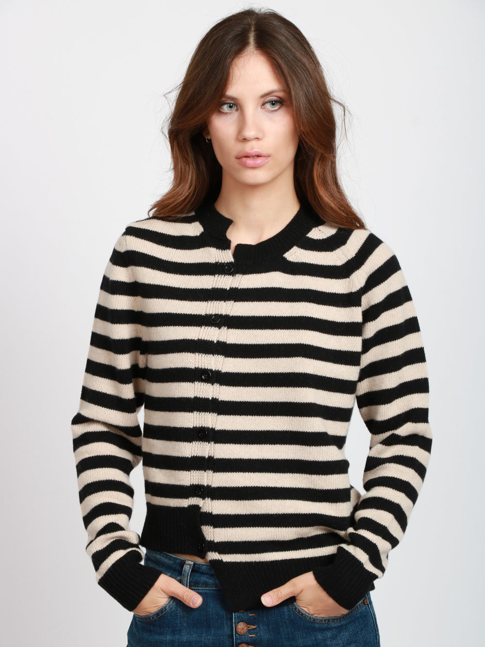 SEMICOUTURE Cargidan Marilu in Misto Lana Beige e Nero a Righe Nero Beige